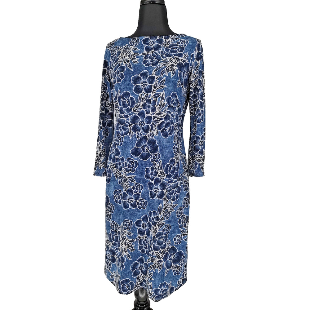 Shelby & Palmer Woman Blue Raised Texture Shift Dress Size Small Stretch Casual